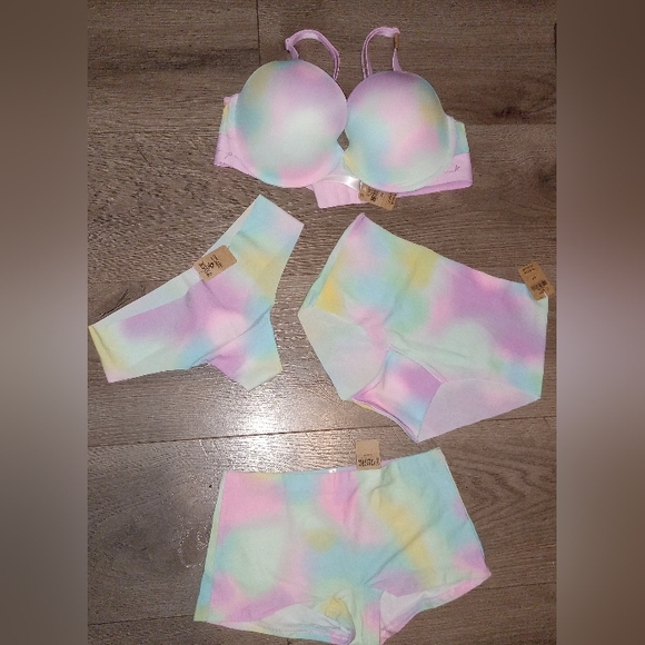 V.S.-4pc Bubble Ombre Blur Wear Everywhere T-Shirt Bra & Matching Panties 36C/S - Picture 1 of 11